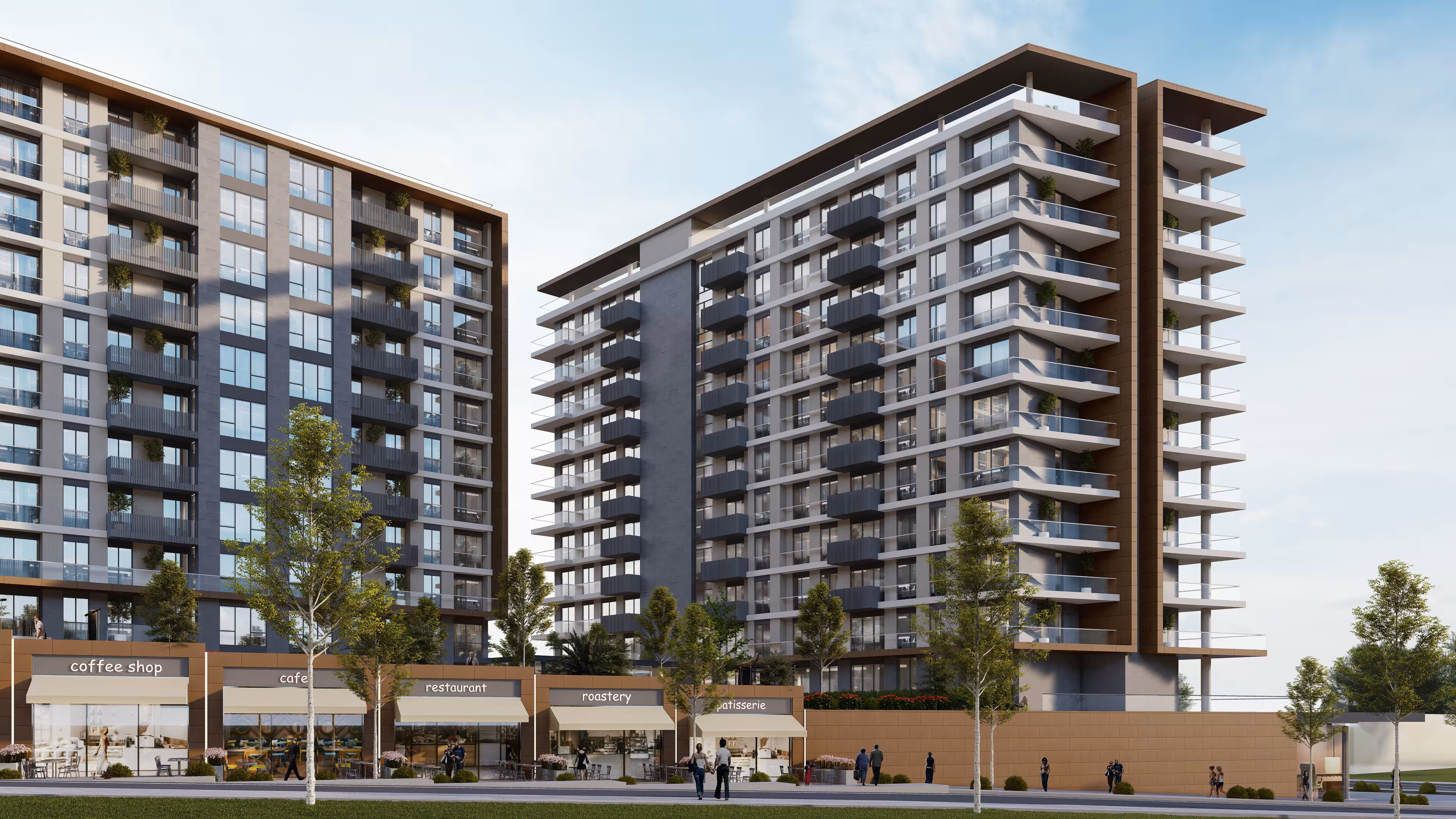 Valory Güneşli commercial street view - cafe, restaurant and retail spaces in ground floor social living center