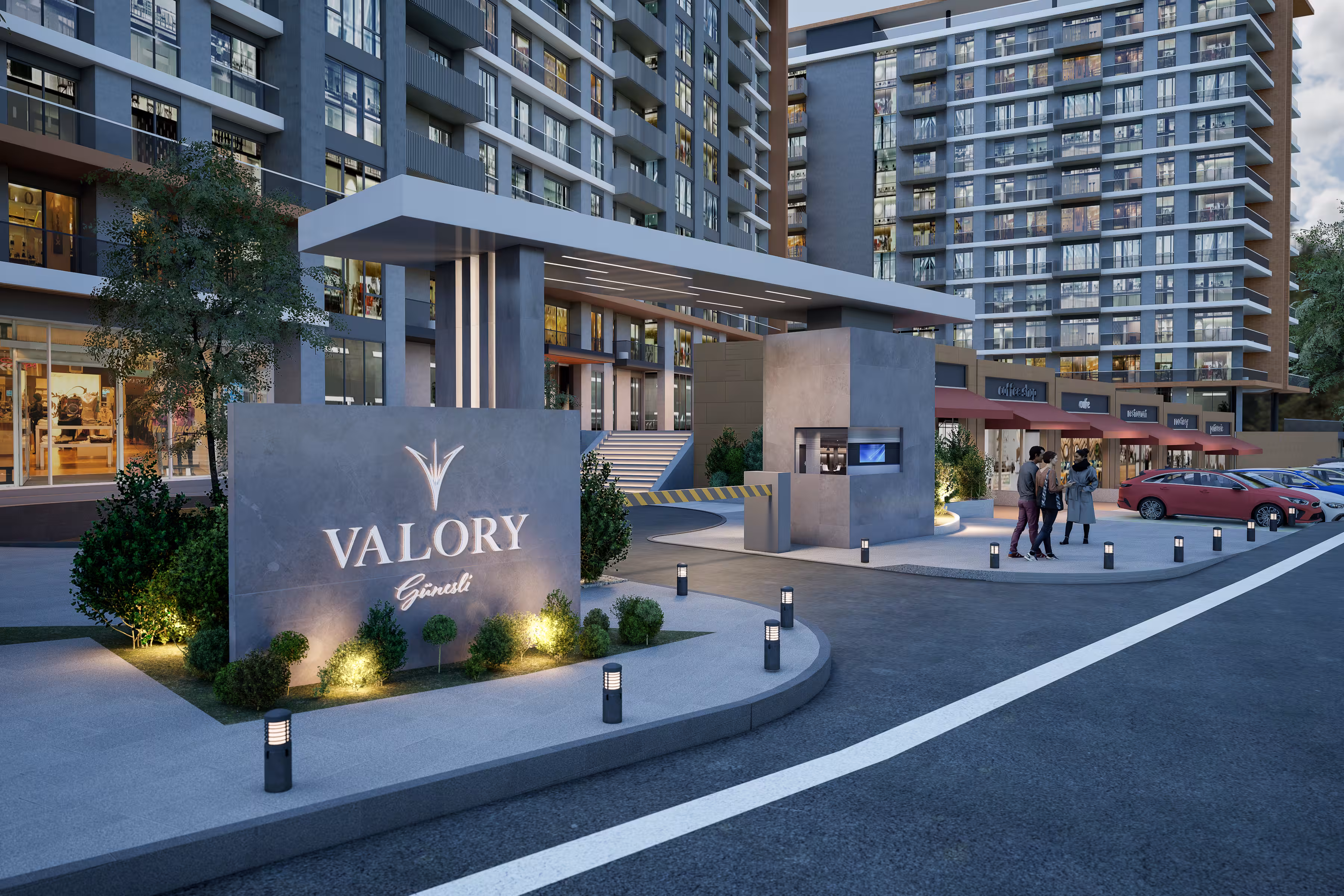 Valory Güneşli entrance gate and security system - LED lighting, landscape areas and modern design for secure living space