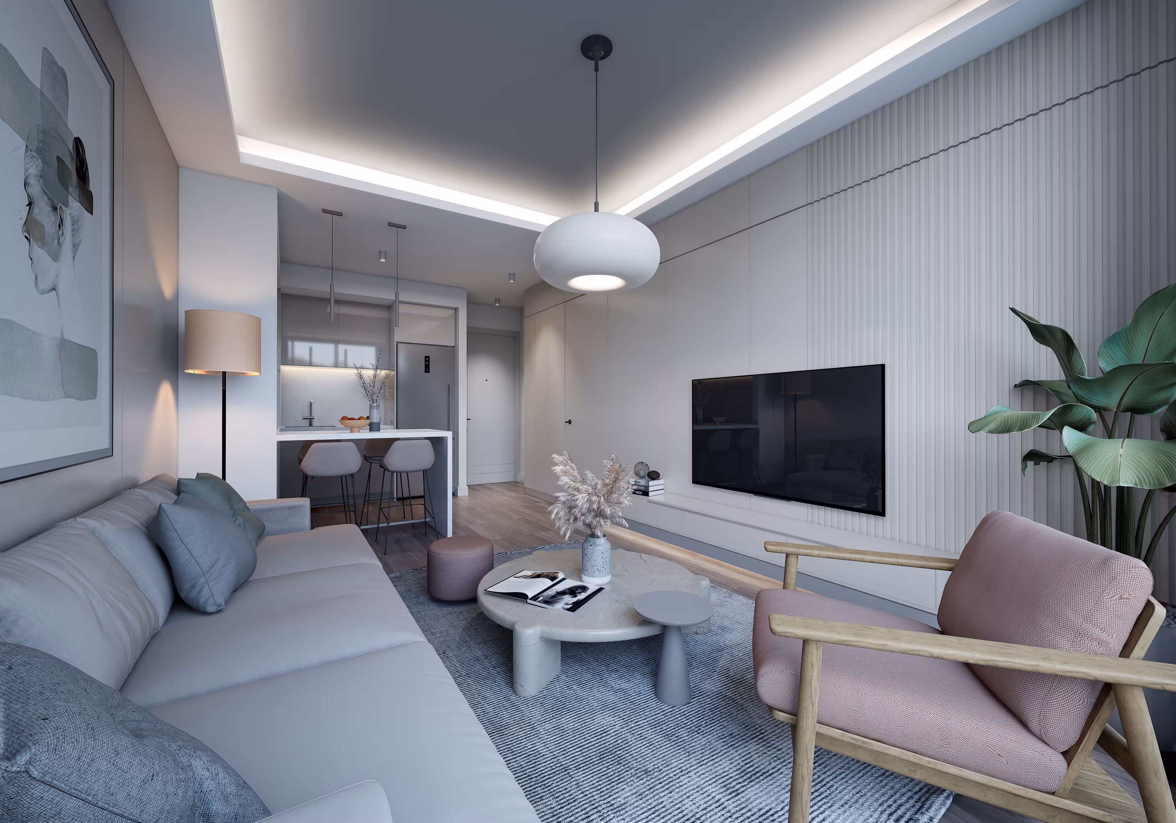 Valory Güneşli 1+1 apartment elegant living room and TV unit - luxury living spaces Istanbul Güneşli