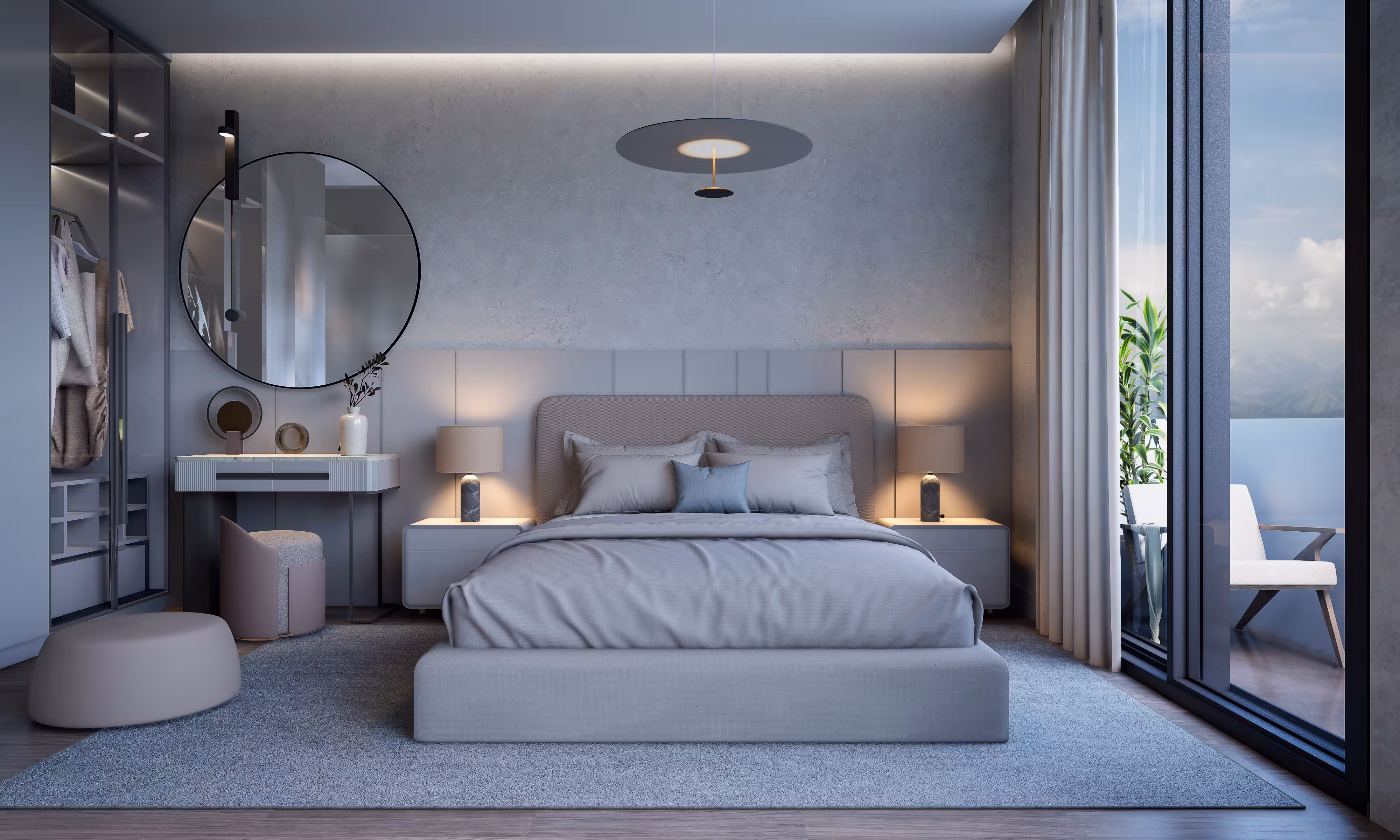 Valory Güneşli 1+1 apartment modern bedroom and balcony access - premium apartment designs