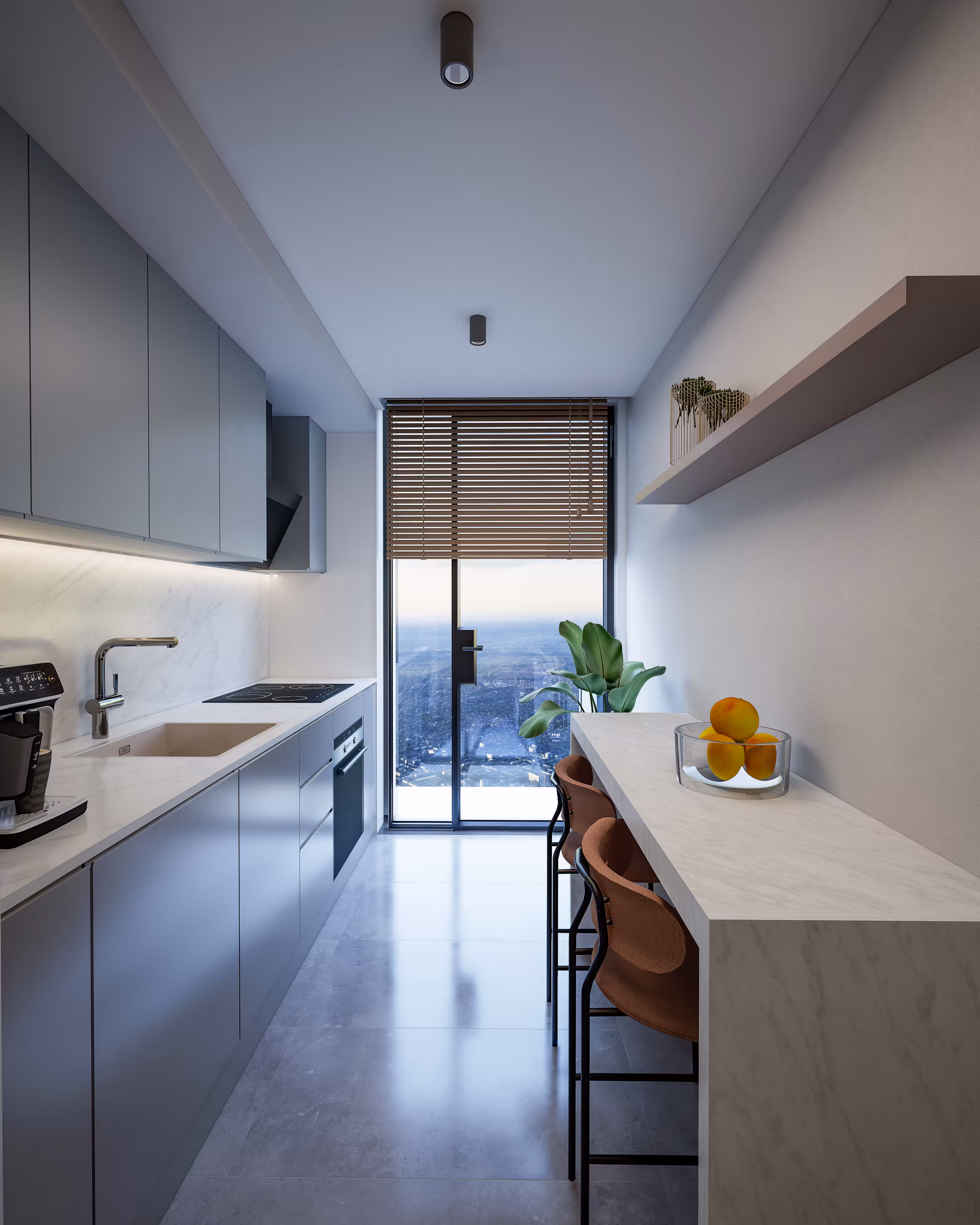 Valory Güneşli 2+1 apartment spacious living room — modern sofa set, large TV unit and stylish lighting in premium living space.