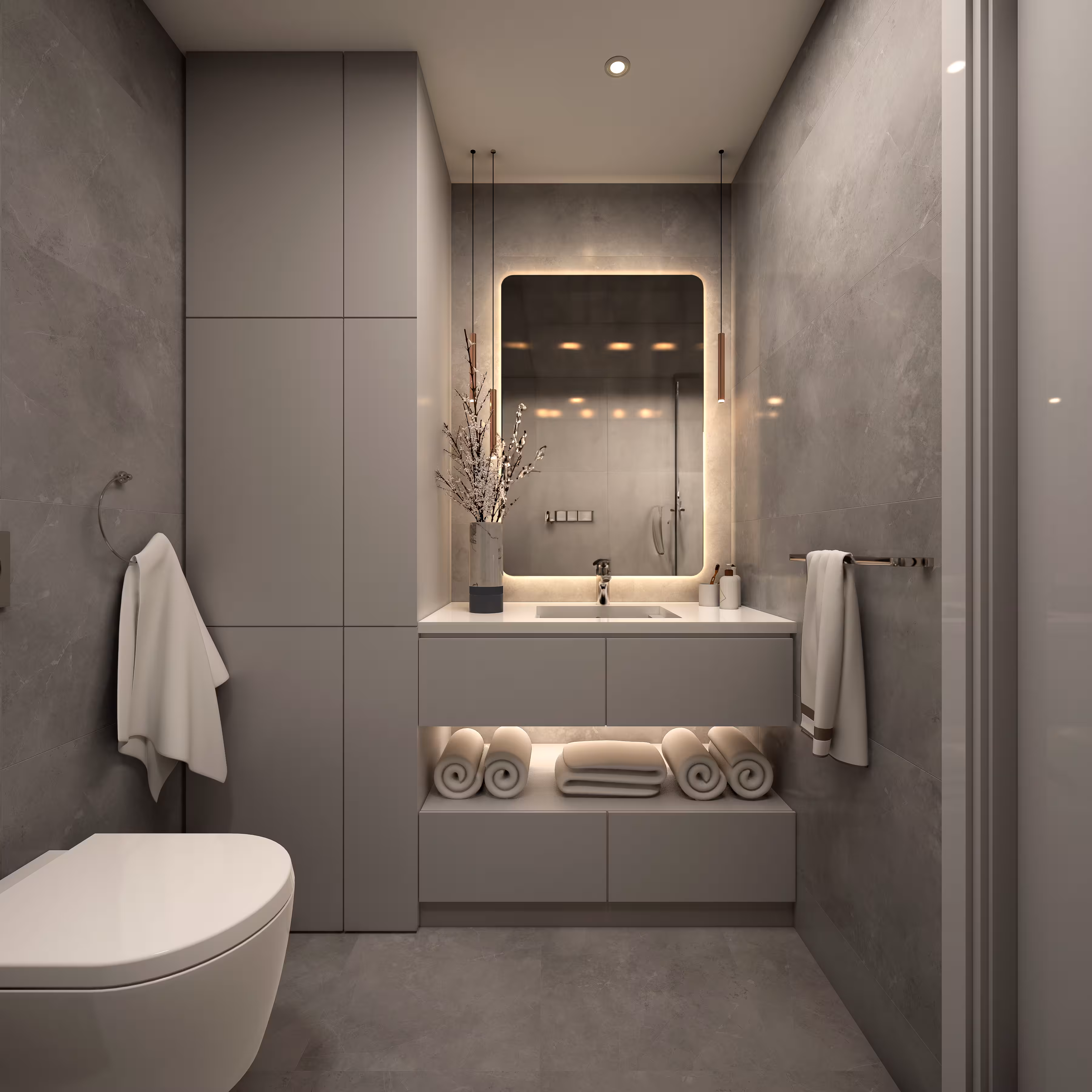 Valory Güneşli 2+1 apartment living and dining area — spacious balcony view, modern sofa set and luxury dining table.