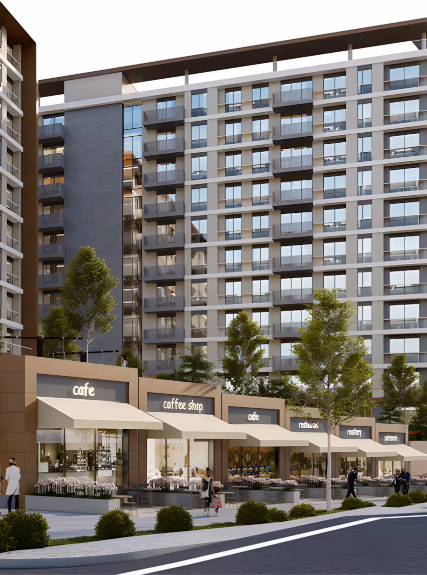 Valory Güneşli commercial area and residential blocks - cafe, restaurant and retail spaces with modern architectural design